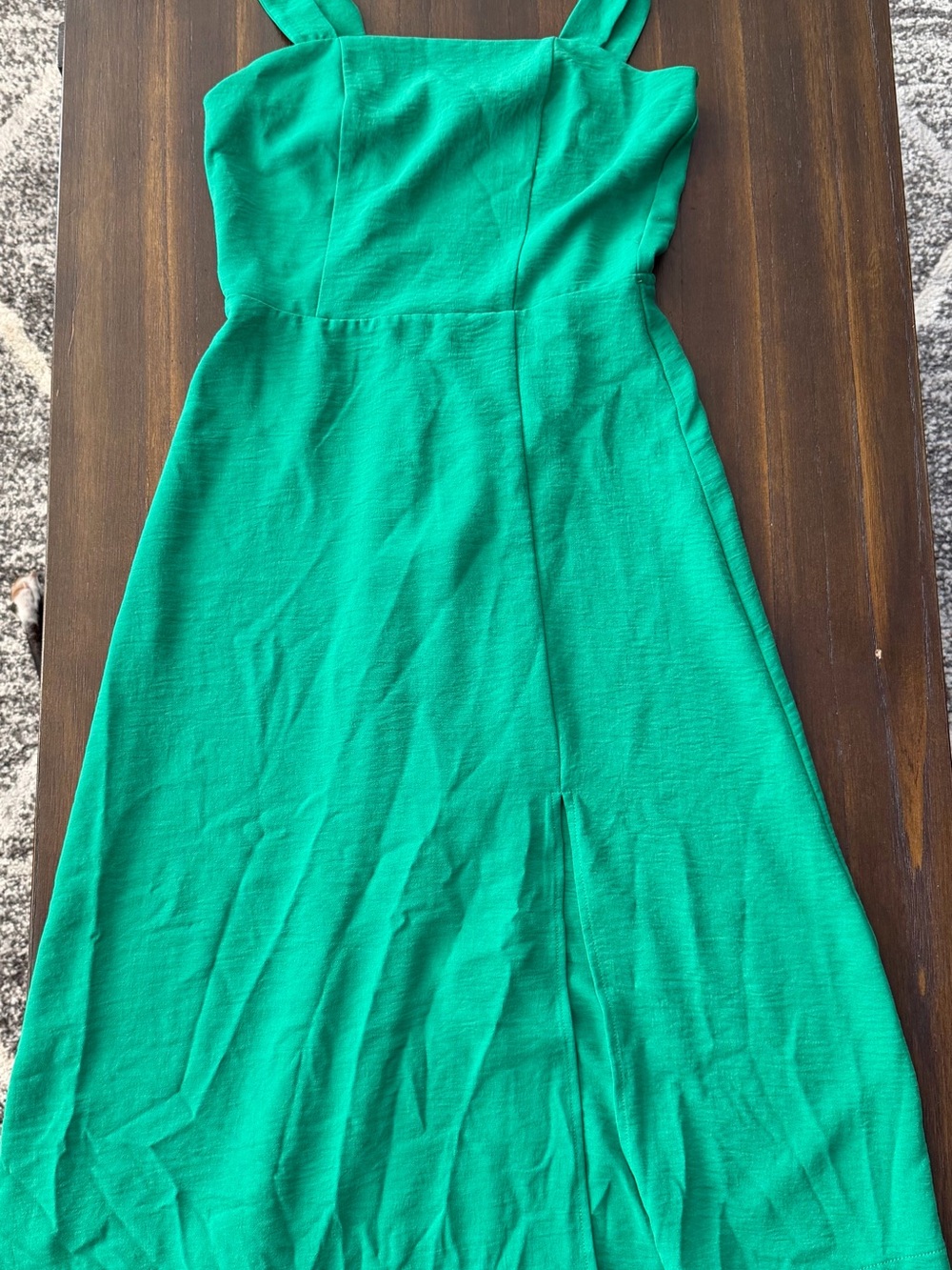Monteau Emerald Green Square-Neck Midi Dress